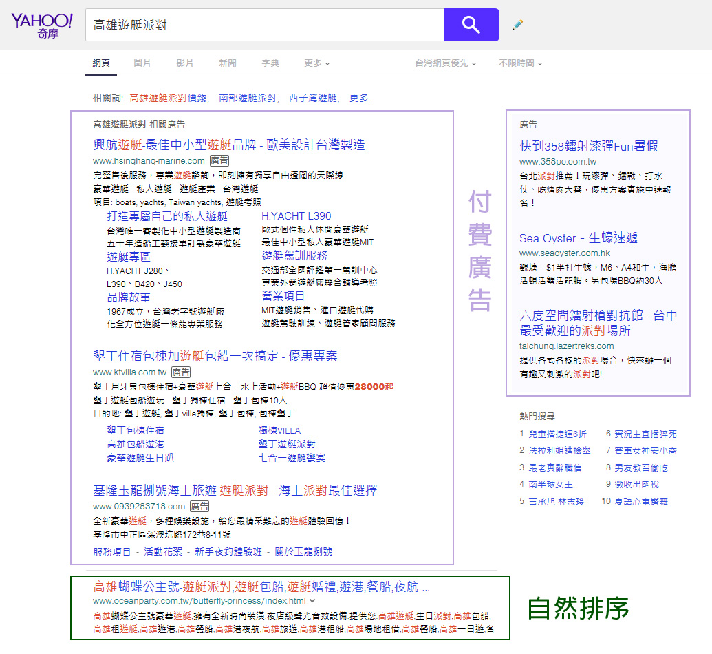 奇摩Yahoo關鍵字SEO自然排序